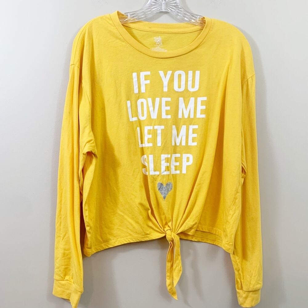 Made Right “If You Love Me Let Me Sleep” Tie-Waist Long Sleeve Yellow Top